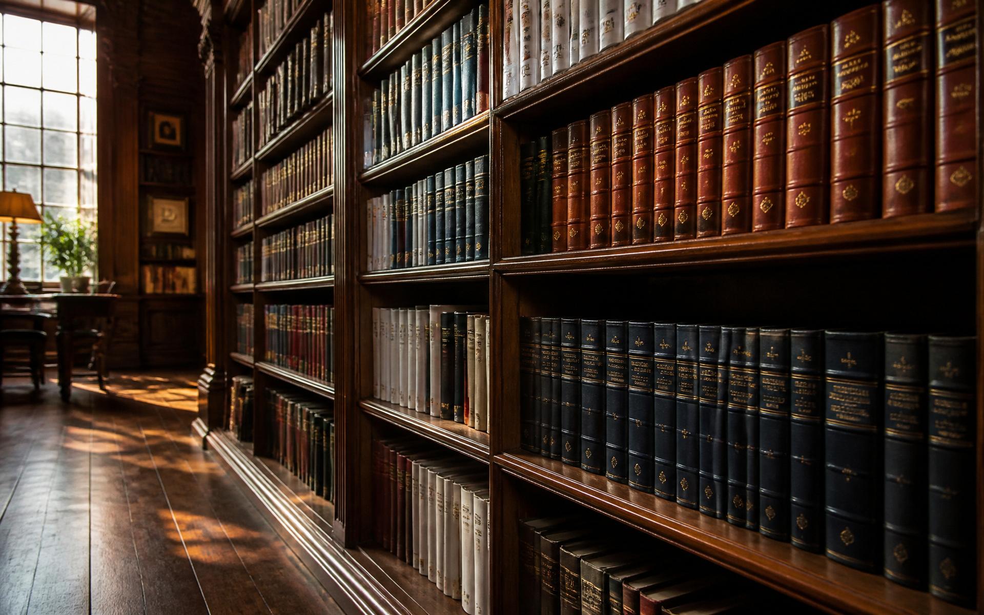 Elegant academic library with shelves of educational books